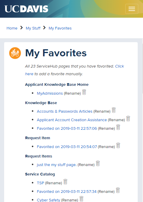 Accessing your Service Portal Favorites
