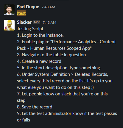 Screenshot of fake testing script