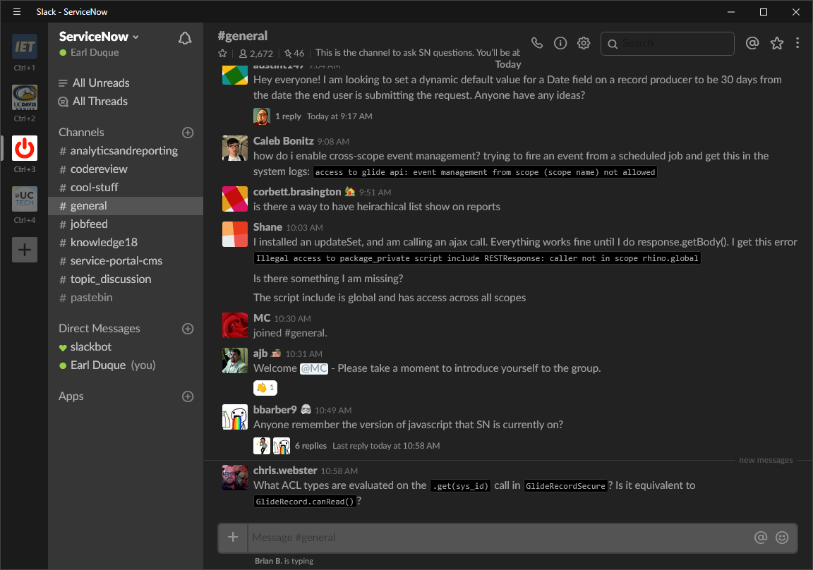 Screenshot of what Slack Dark Theme looks like in action